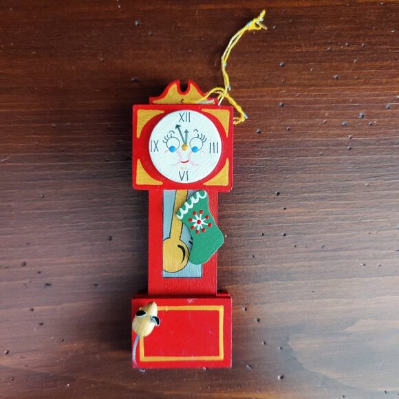 VTG 1991 Red Wood Mini Grandfather Clock Dollhouse Furniture Christmas Ornament - Picture 1 of 4